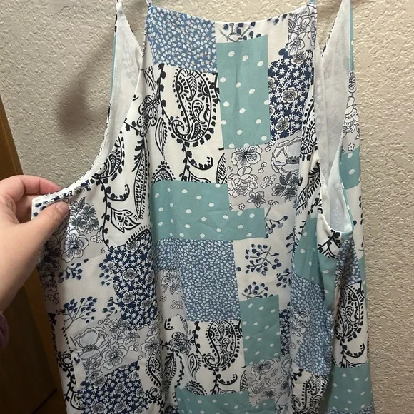 LOFT Blue and White Patchwork Tank Top - Picture 3 of 3